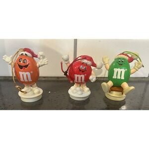 Vintage Lot Of 3 Red Green Orange M&M's Christmas Tree‎ Ornaments